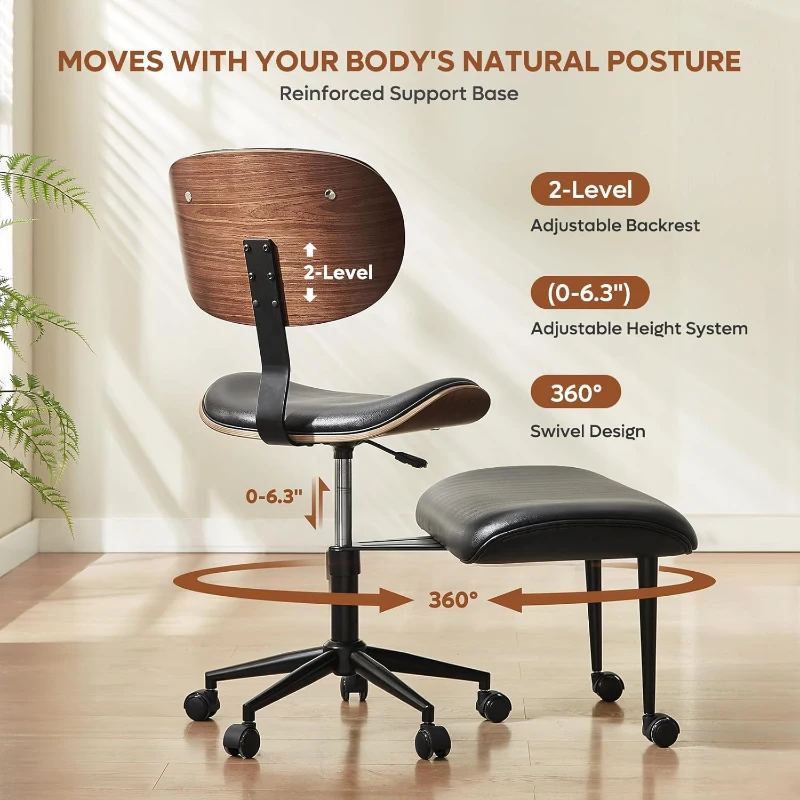 Bestier Ergonomic Bentwood Meditation Chair with Wider Spinal Back Support, 360° Swivel and Adjustable Height Cross‑Legged Office Chair for Adults up to 300 lbs (Contemporary Bentwood, Black)