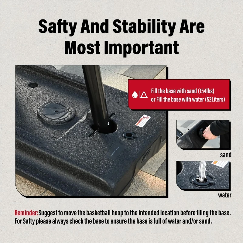 Portable Basketball Hoop System with 44""/48"" Backboard and Crank-Operated Stepless Height Adjustment (5.3–10 ft) — Indoor/Outdoor