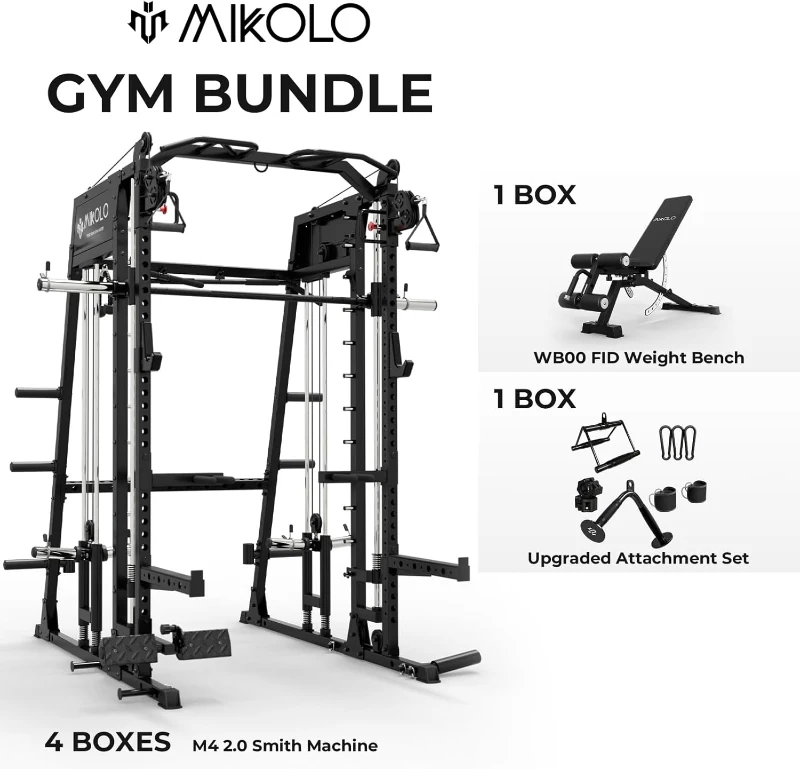 Mikolo M4 2.0 Smith Machine & Power Rack — 2200 lb Capacity with Lat Pulldown, Dual Cable Crossover and Storage System