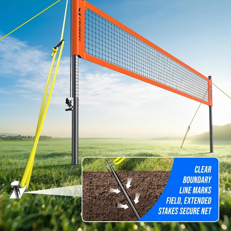 Patiassy Backyard Volleyball System – Professional Portable Outdoor Set with Adjustable Aluminum Poles, Precision Winch, Steel Stakes, Anti-Sag Net, Pump and Heavy-Duty 1680D Bag
