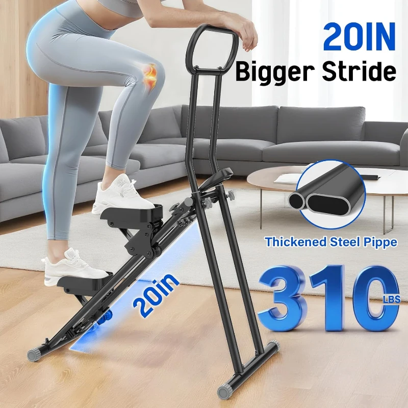 Foldable Vertical Climber Stair Stepper – Compact Home Cardio Machine with Adjustable Handle (46/48/50in) and Anti-Slip Pedals, Supports 310lbs