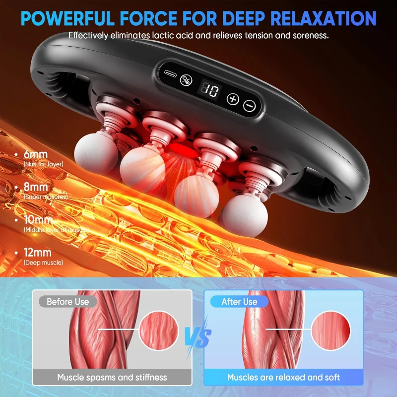 16-Head Deep Tissue Massage Gun Set — Percussion Massager with 9 Modes & 9 Intensity Levels, USB-C Fast Charging (Black, 16-Head)