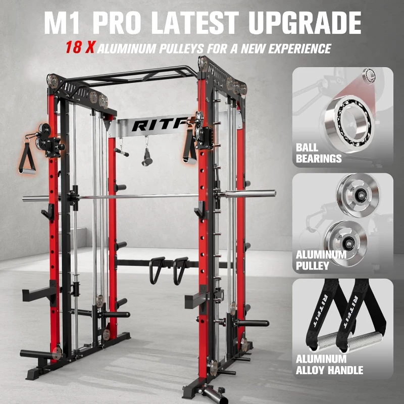 RitFit M1 / M1 Pro Smith Machine with Cable Crossover — Multi-Function Power Cage Package for Home Gym