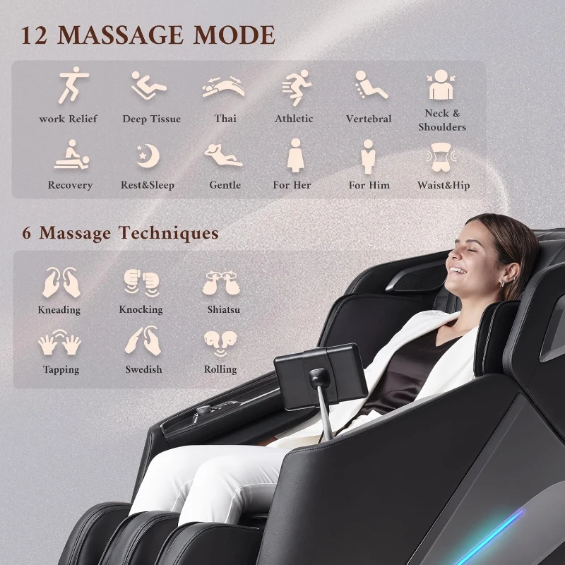 4D Full-Body Massage Chair Recliner with Zero Gravity, 53.14"" SL Track, Voice Control, Electric Calfrest Extension, 12 Auto Modes, USB-C, Bluetooth Speakers & 7"" TFT Screen