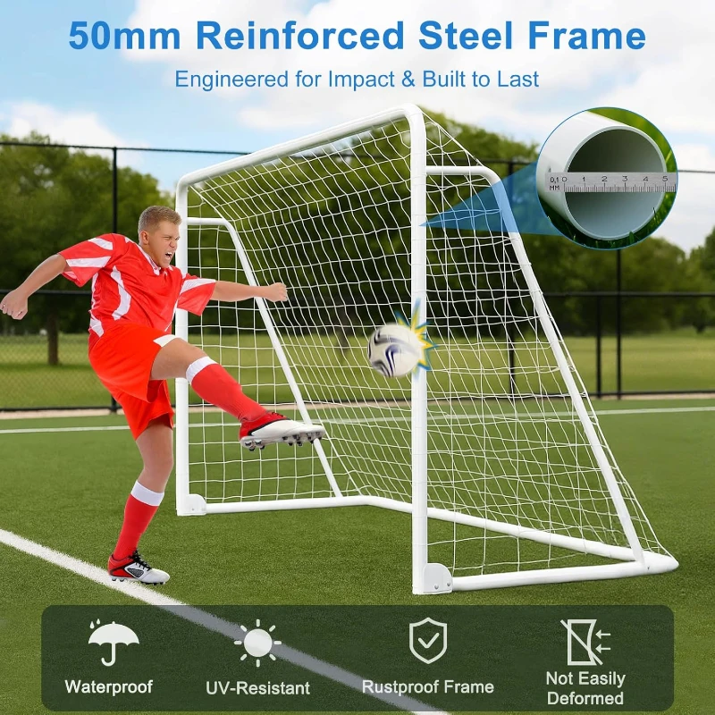 MOPHOTO Foldable Soccer Goal — Multiple Sizes (6x4, 8x6, 10x6.5, 12x6, 16x7, 18.5x6.5, 21x7, 24x8) for Backyard Training & Adult/Teen Practice