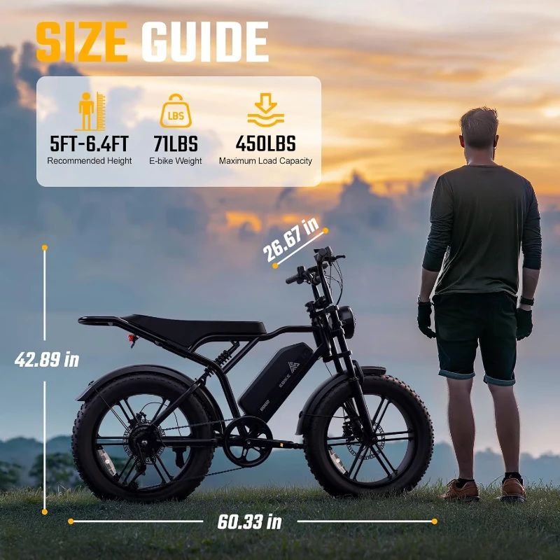 TST Electric Bike for Adults — 750W (1500W Peak) Motor, 28 MPH, 48V 25Ah Removable Battery, 20"" Fat Tires, Hydraulic Suspension, 7-Speed (Up to 100 Mile Range)