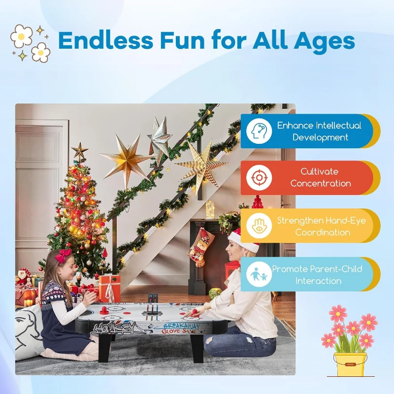 KOTEK 42"" Air Hockey Arcade Table with 12V Fan Motor, LED Scoreboard, 2 Pushers & 2 Pucks — Tabletop Game for Kids and Adults