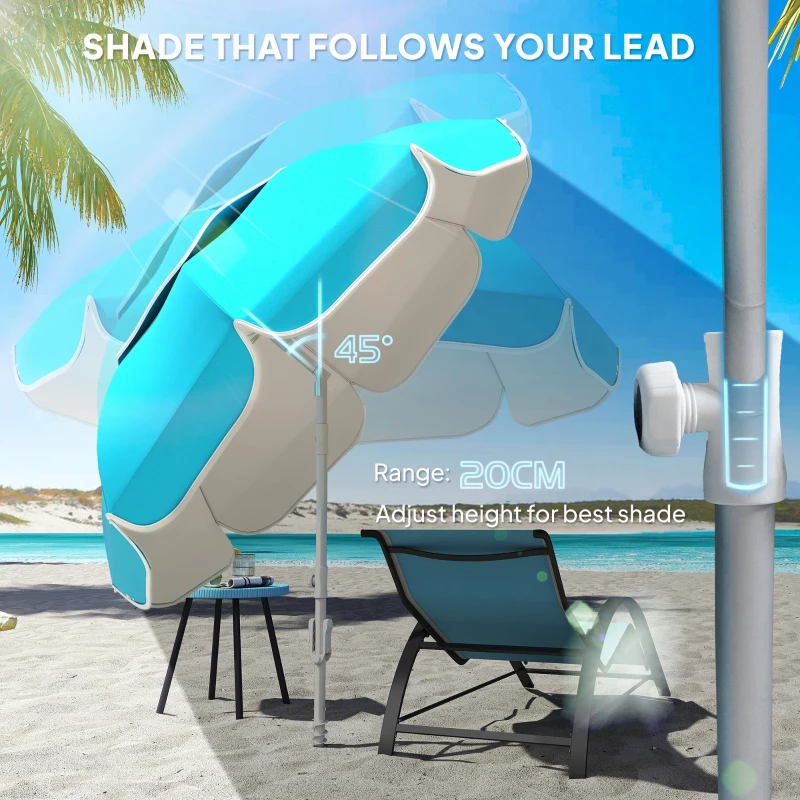 Outsunny 6 ft Beach Umbrella Portable with Sand Anchor, Carry Bag, Adjustable Height & Tilt, UPF50+ UV Protection, Blue