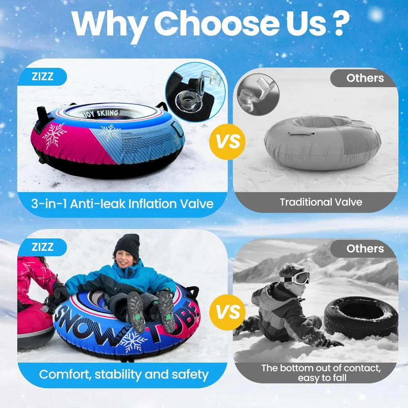 ZIZZ 48-inch Heavy-Duty Inflatable Snow Tube with Premium Canvas Cover — Kids & Adults