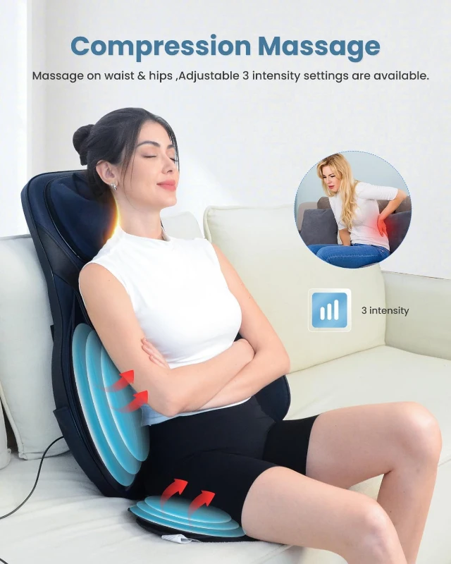 COMFIER Shiatsu Back Massager with Heat — Chair Pad with New Tapping Function, Kneading & Compression, Height-Adjustable Neck, Fits Most Chairs, Gift for Parents