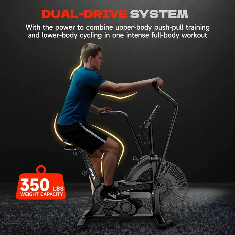 Air Bike with Magnetic & Air Resistance, Dual-Action Fan Bike with APP Connectivity, Dual-Action Handlebars and 350 lb Capacity