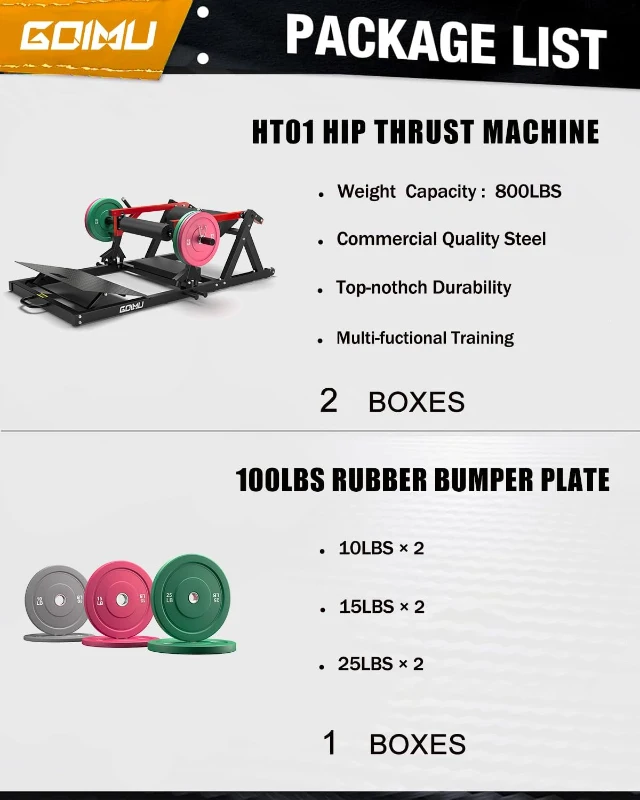 HT01 Plate-Loaded Hip Thrust Machine — Heavy-Duty Glute Drive with Band Pegs, Thick Hip Pad & Safety Limiters for Powerful Glute Development