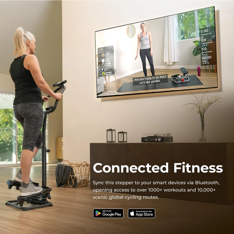 Sunny Health & Fitness Twist Stepper with Handlebar — Compact Low-Impact Cardio Stepper with Bluetooth App Connectivity
