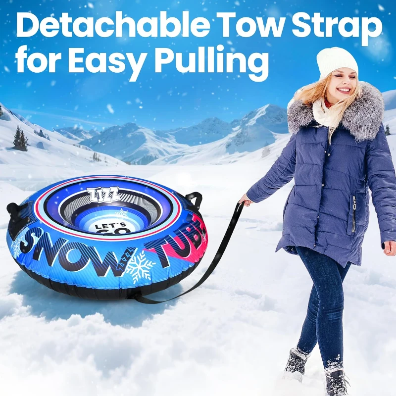 ZIZZ 48-inch Heavy-Duty Inflatable Snow Tube with Premium Canvas Cover — Kids & Adults
