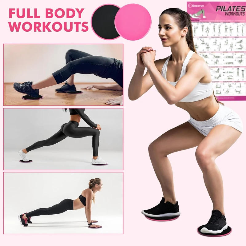 Pilates Home Gym Set — 14"" High-Resilience Ring, Multi-Level Fabric Bands, Mini Ball and Gliders with Training Poster