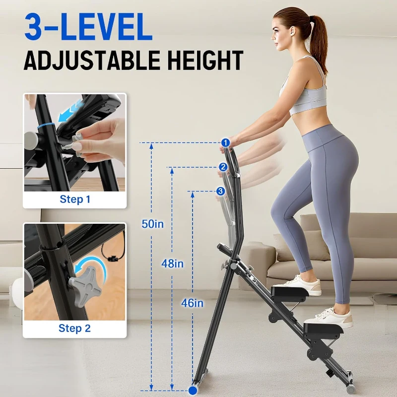 Foldable Vertical Climber Stair Stepper – Compact Home Cardio Machine with Adjustable Handle (46/48/50in) and Anti-Slip Pedals, Supports 310lbs