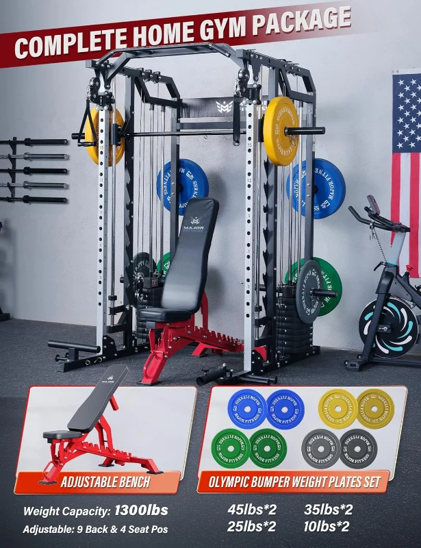 Major Fitness Drone2 Advanced Training Smith Machine – All-in-One Home Gym Rack with Aluminum Pulley Set, Dual LAT Pull-Downs, Cable Crossover & Weight Bar for Complete Body Workouts
