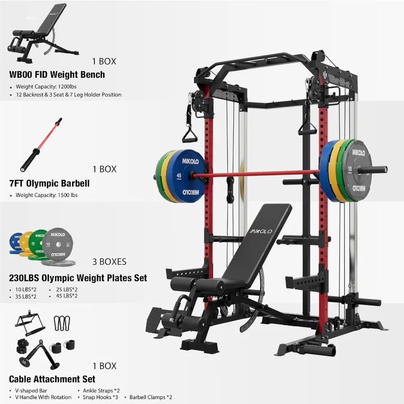 Mikolo HR05 Power Cage — 2000 lb Rack with Independent Dual 1:1 Pulley System, Cable Crossover & Multi-Function Home Gym