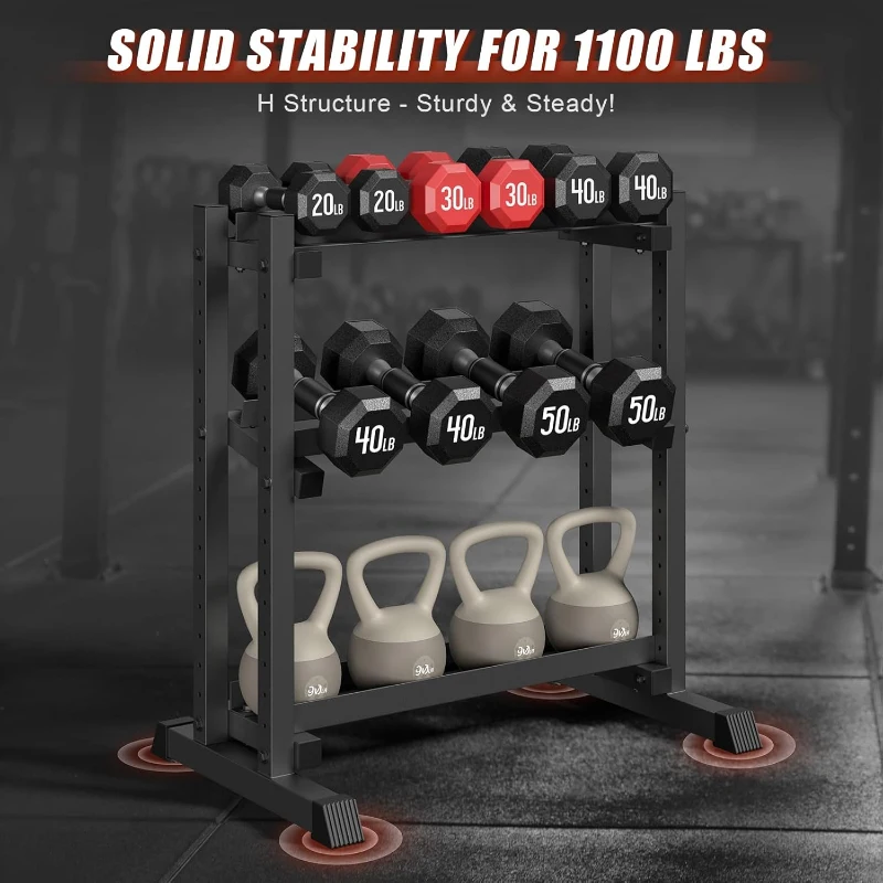 3-Tier Adjustable Dumbbell Rack — Heavy-Duty Weight Stand (Rack Only) with 1100 lb Capacity for Home Gym