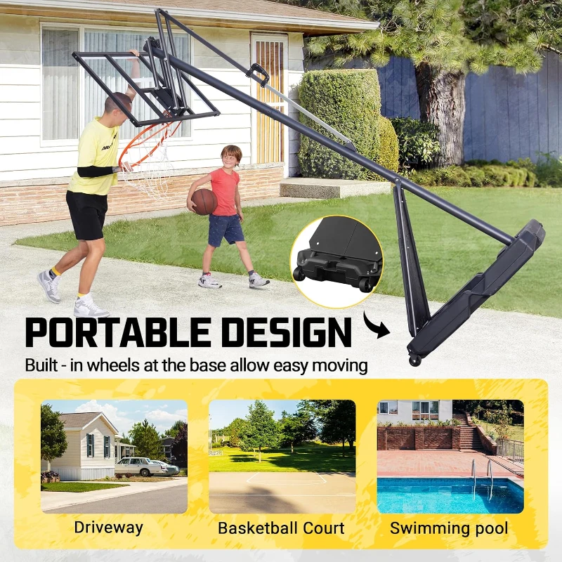Aimking 44"" Shatterproof Backboard Basketball System, 4.8–10 ft Height-Adjustable Hoop for Youth, Teens & Adults (Indoor/Outdoor/Pool)