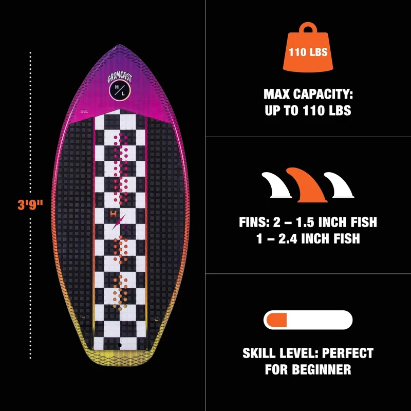 Hyperlite Gromcast Kids Wakesurf Board — Scott Bouchard Shaped, Beginner-Friendly for Young Riders