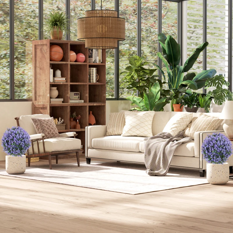 HOMCOM 2 Pack 1.3ft Artificial Ball Eucalyptus Topiary with Ground Stake, UV Resistant Faux Greenery for Indoor Outdoor