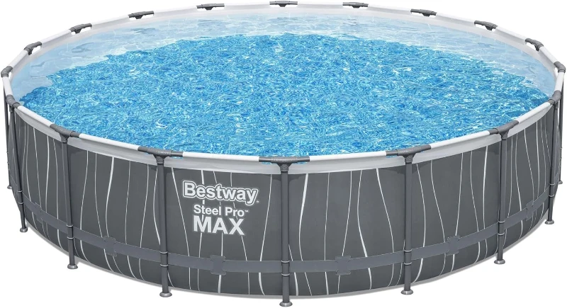 Bestway Steel Pro MAX 18' x 48"" Metal Frame Above-Ground Round Pool Set with LED Light & Remote, Ladder, Cover and 1500 GPH Filter Pump
