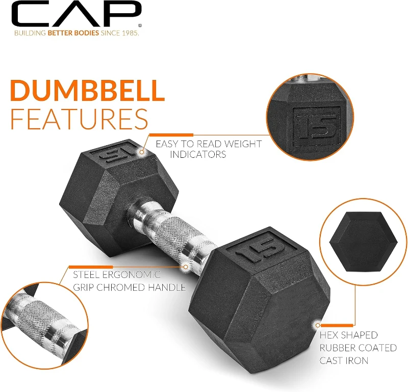 CAP Barbell Rubber Hex Dumbbell Set with Three-Tier Rack | Multiple Capacity Options: 280 lb, 550 lb & 1200 lb