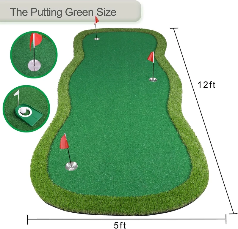 Chriiena Large Professional Putting Green Mat — High‑Density Artificial Turf with Moveable Cups & Slope Pad for Indoor and Outdoor Practice