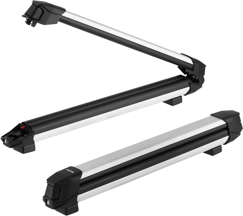VEVOR Ski & Snowboard Roof Rack, Holds Up to 4 Pairs of Skis or 2 Snowboards, 2-Pack Aluminum Universal Top Mount with Lock & Rubber Padding, Also Fits Fishing Rods, Compatible with Most Crossbars