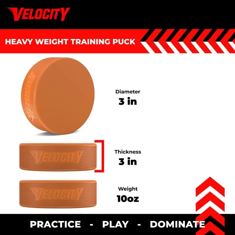 Velocity Training Hockey Pucks - Junior Lightweight, Senior Official & Heavy 10oz Options; Packs of 5/10/25/50/100