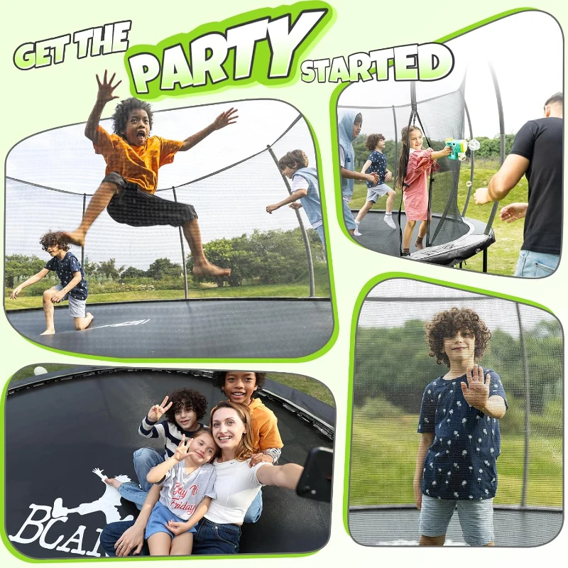 BCAN 8-16FT Recreational Trampoline with Enclosure & Ladder — ASTM F381-16 Certified Outdoor Trampoline for Kids and Adults