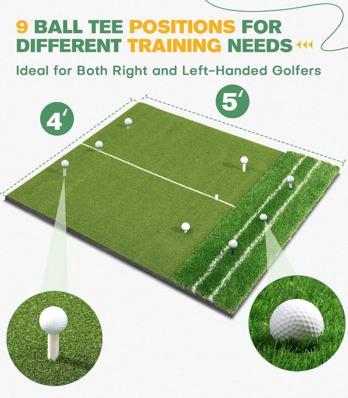Dual-Turf 5x4 ft Golf Practice Mat — Upgraded Alignment Lines (2025) for Approach Angle & Balance, Indoor/Outdoor Hitting Surface