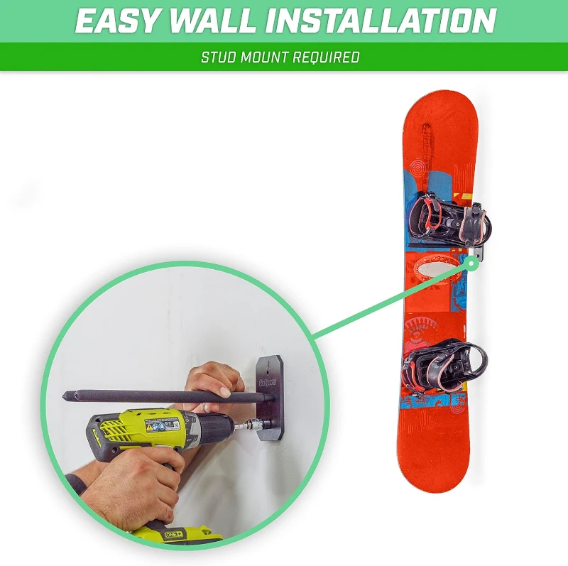GoSports Wall-Mounted Ski & Snowboard Storage Rack - Per-Pack Holds 2 Skis or 1 Snowboard (50 lb)