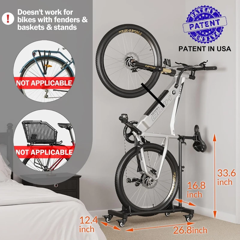 Freestanding Vertical Bike Stand - Adjustable Indoor Bicycle Floor Rack for Garages & Apartments, Supports Wheels up to 29""