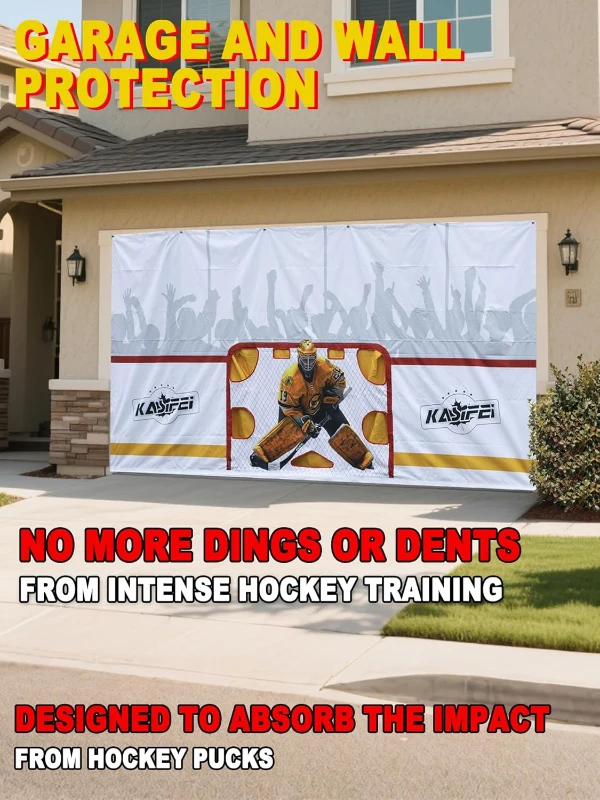 8 ft x 16 ft Heavy-Duty Hockey Shooting Tarp with Built-In Shooter Tutor – Training Net Replacement, Garage & Wall Protection
