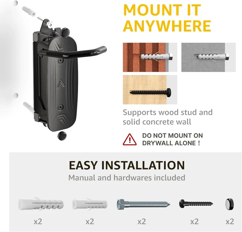 monTEK Swivel Bike Wall Mount – 4-Pack Space-Saving Vertical Bike Hangers, Sturdy Storage (Each Holds up to 66 lbs)