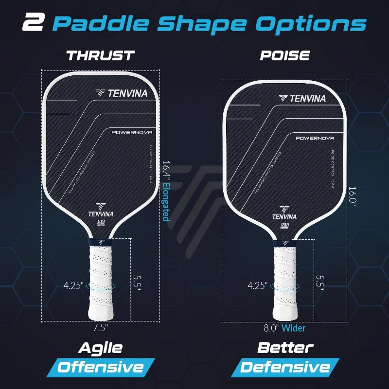 TENVINA Multi-Layer T700SC Pickleball Paddle – K29 Aramid & Carbon Hybrid Face, Textured KAMS Surface, 4 Shapes/Thicknesses, USAPA Approved