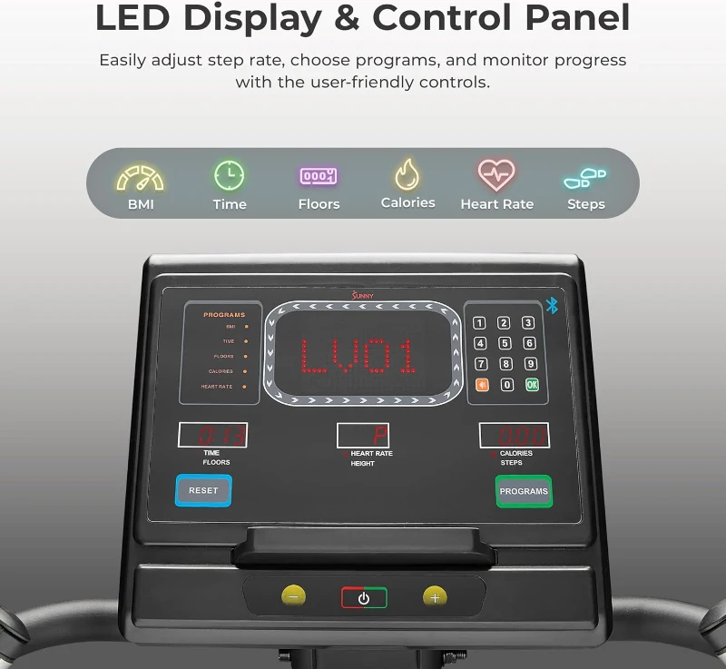 Sunny Health & Fitness Premium High-Intensity Smart Stepper Stair Climber, Commercial Grade, Cardio Programs, SunnyFit App Bluetooth Connectivity, 350–400 lb Capacity