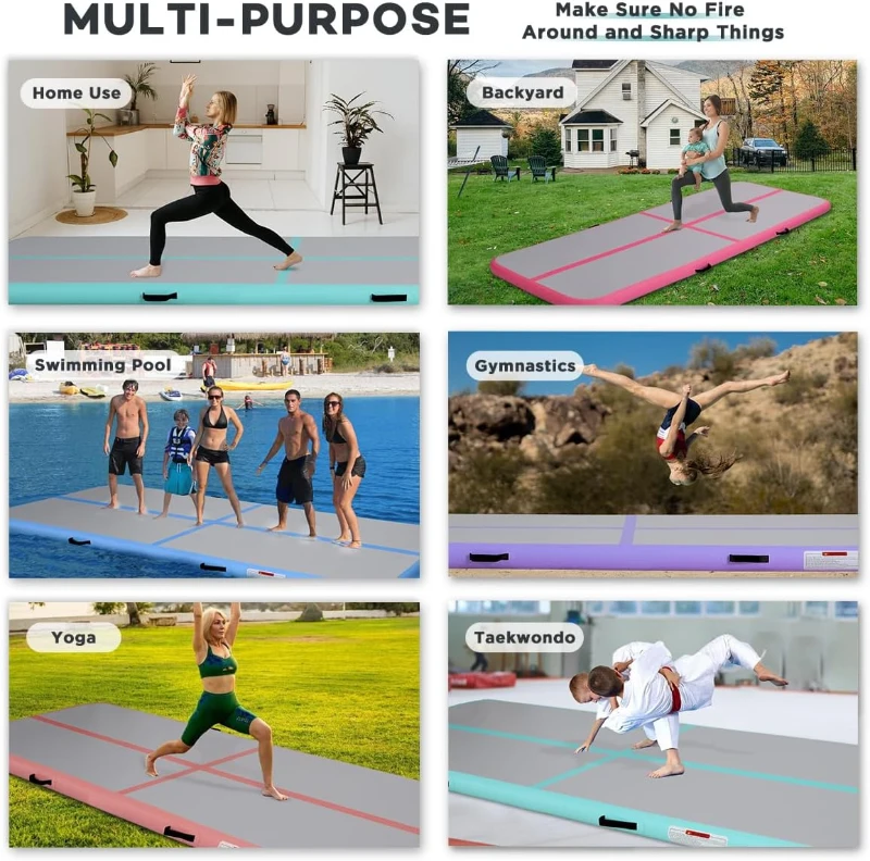 Air Inflatable Gymnastics Tumble Track 6ft/10ft/13ft/16ft/20ft — 4"" or 8"" Thick with Electric Air Pump for Cheerleading, Yoga, Pool & Outdoor Use