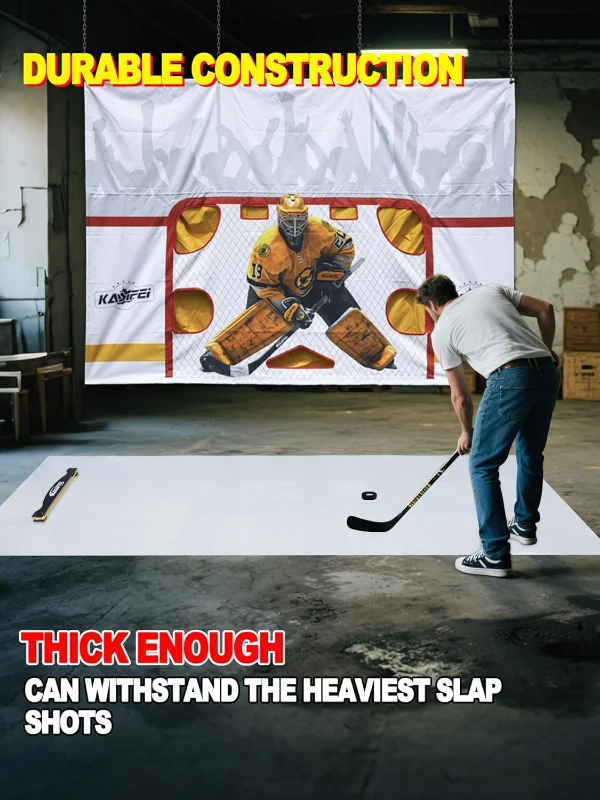 Portable Roll-Up Hockey Shooting Pad with Rebounder — 4.5 ft x 10 ft Professional Training Surface for Shooting, Passing & Stickhandling