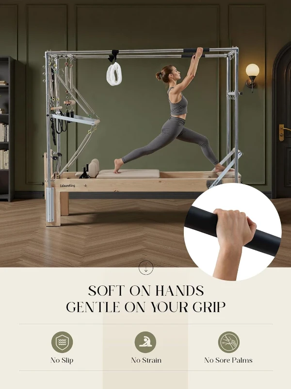 3-in-1 Pilates Reformer Cadillac Combo — Oak Wood Reformer with Cadillac Trapeze & Tower, Quick-Convert Studio-Grade Equipment