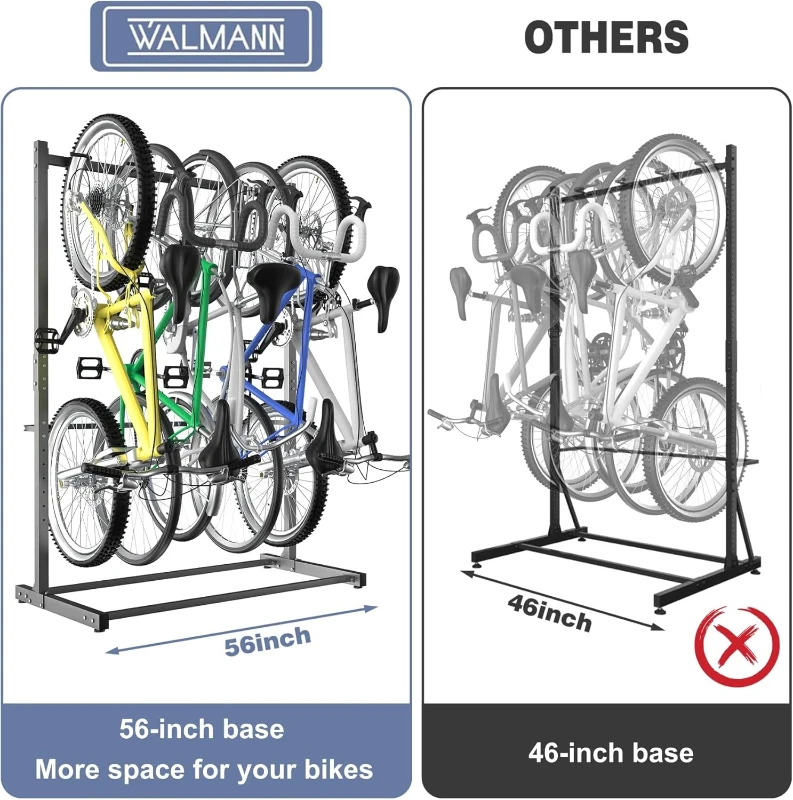 WALMANN Freestanding 5-Bike Floor Stand | Heavy-Duty Vertical Bike Storage for Garage & Shed, No Drilling Required