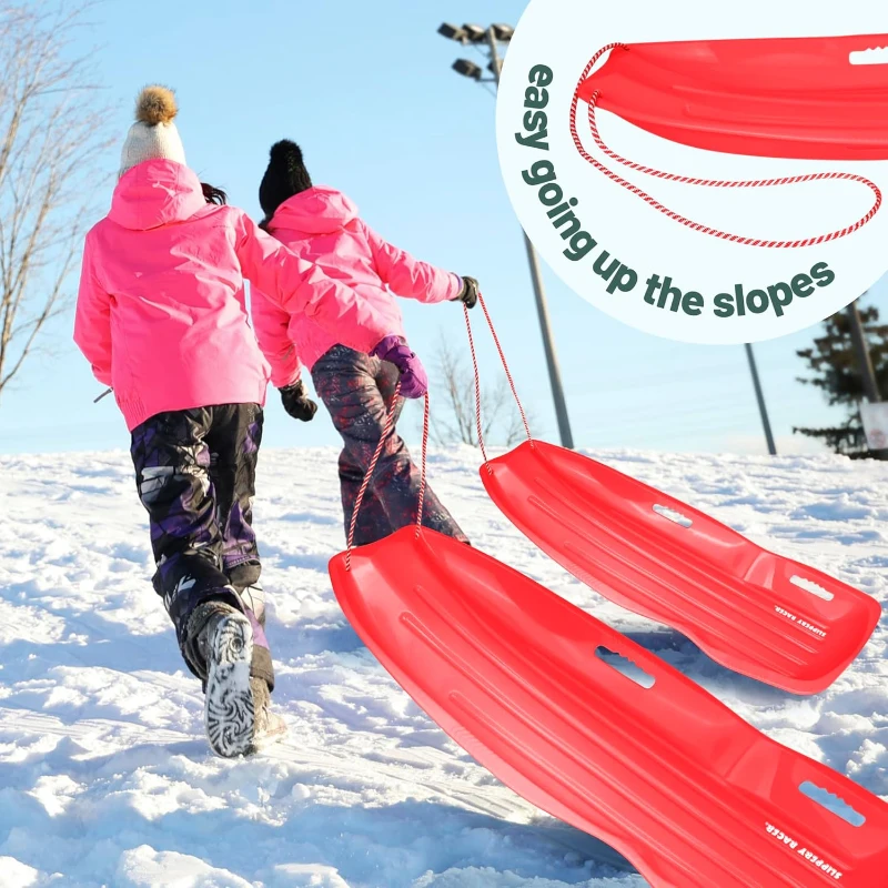 Slippery Racer Downhill Xtreme Flexible Plastic Toboggan — Adults & Kids Snow Sled for Up to 2 Riders with Pull Rope and Handles