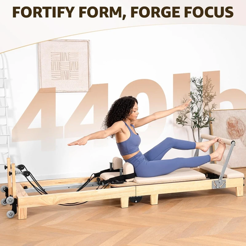 Oak Wood Pilates Reformer Machine – Studio-Grade, Quick Assembly, Foldable Home & Gym Equipment with Accessories