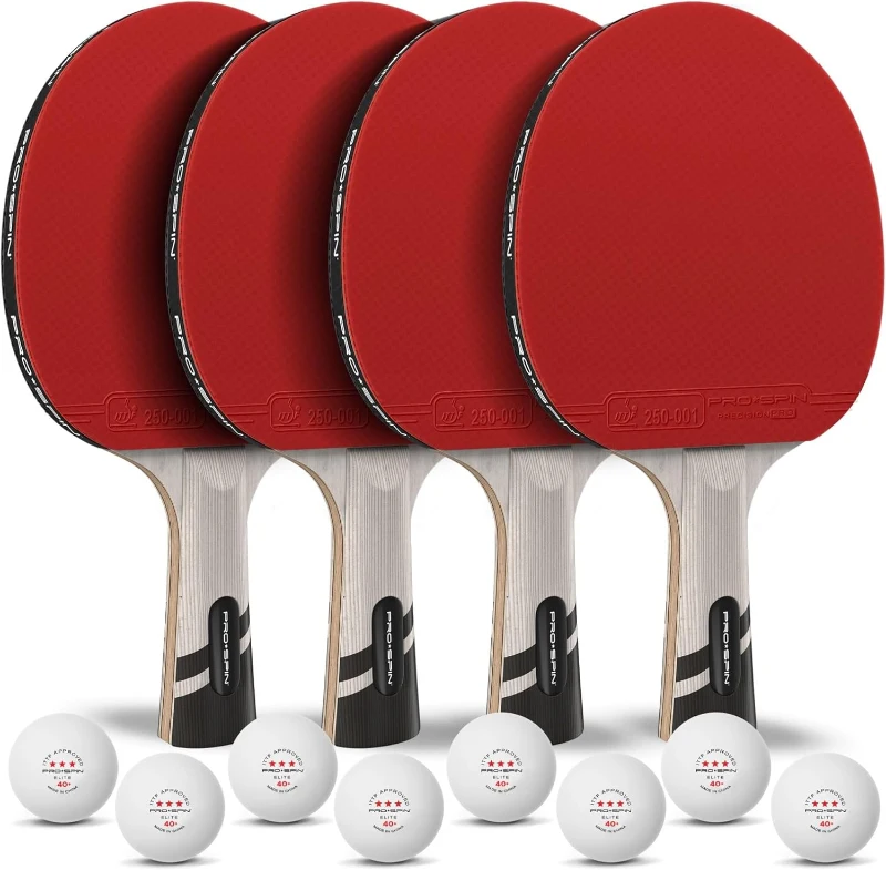 PRO-SPIN Carbon Table Tennis Paddles — Professional 4-Player Set with 7-Ply Carbon Blade, Premium Rubber, 2.0mm Sponge