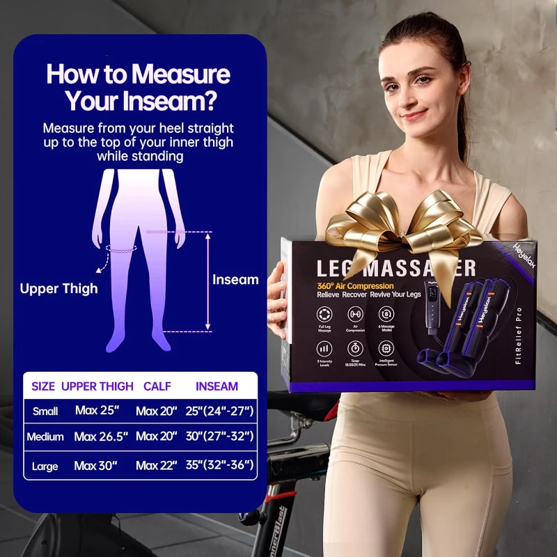 Heyelax Medical-Grade Air Compression Leg Massager for Circulation & Pain Relief, Full-Thigh to Foot Recovery Boots with Smart Sensors, 6 Modes, Memory & Fast Pump (Large)