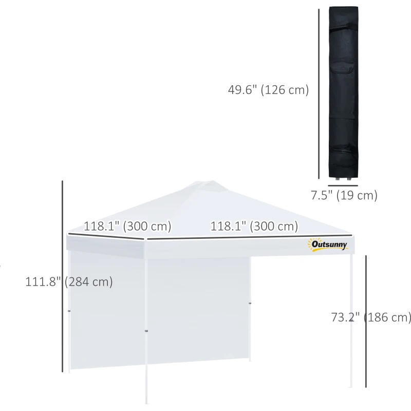 Outsunny 10&#39; x 10&#39; Pop Up Canopy Tent with Adjustable Height, 1 Sidewall, and Wheeled Carry Bag for Outdoor, Garden, Patio, White