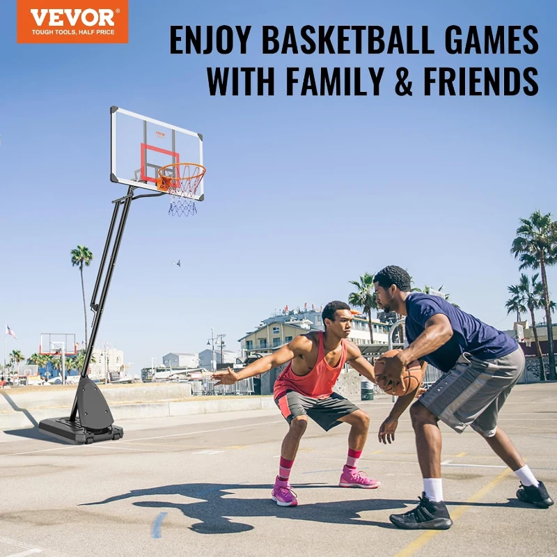 VEVOR Adjustable Portable Basketball Hoop with Mobile Stand & Weighted Base, Height-Adjustable Rim for Youth and Adults, Indoor/Outdoor