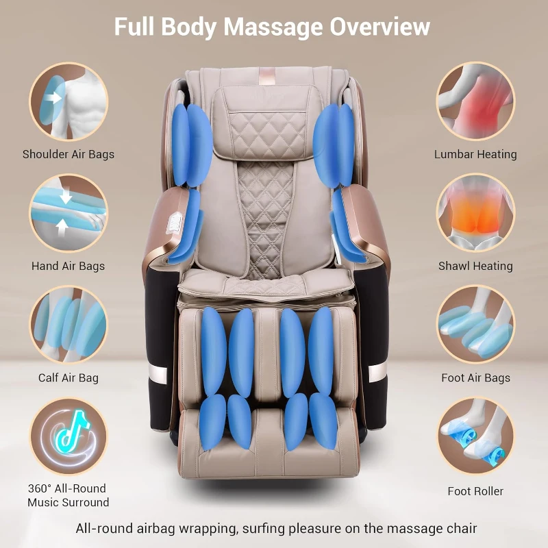 MYNTA 2025 4D Massage Recliner with 4D+2D Dual Mechanisms, Extended SL-Track, Zero Gravity, Waist & Shawl Heating, Foot/Calf Massage and Hi‑Fi Bluetooth Music Sync